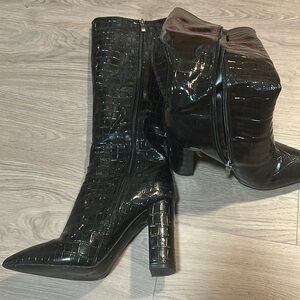 Leather knee high boots